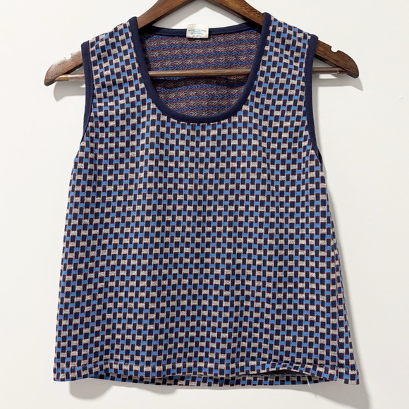 Vintage Tops - Vintage 1970's Geometric Tank Top Womens Size Medium Blue and Gray Sleeveless